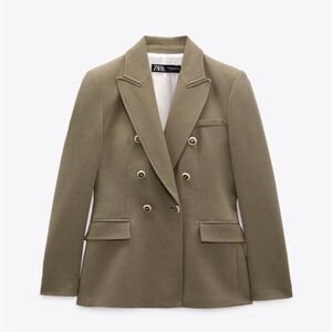 Olive green/Light khaki blazer with shoulder pads (XS)